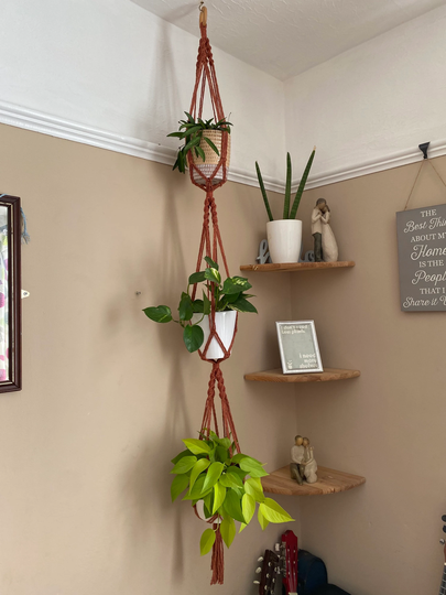 Terracotta Triple Plant Hanger, Large Hanger, Accessories, Boho Decor, Macrame Pot Holder, Triple Planter, Multiple Plants Holder