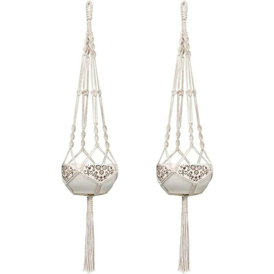 Set of 2 Macrame Handmade Cotton Rope Hanging Pot Flower Potted Plant Holder Decoration for Home and Garden