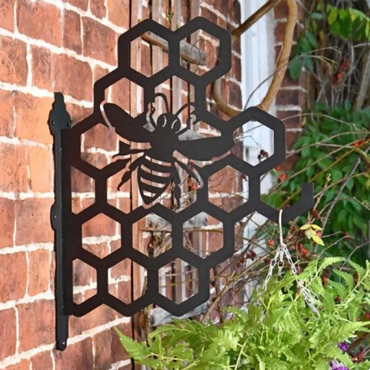 Honeycomb Bee Iron Hanging Basket Bracket/ Bee, Eco Warriors, Nature Lovers, Honey, Insects, Garden Decoration, Happy