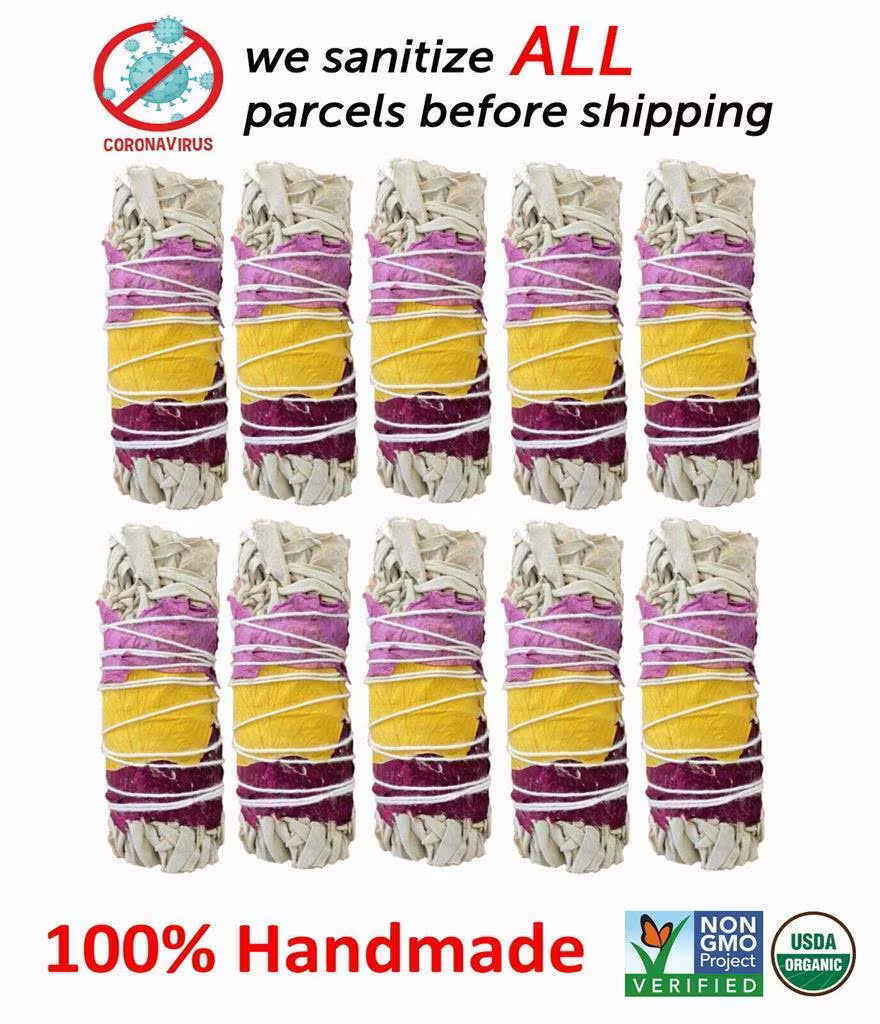 Set Of 10 White Sage Smudge Stick Rose Petals Floral 4