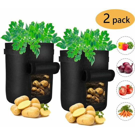 Pack Potato Grow Bags, 7 Gallon Plant Bag with Window and Handles, Non-Woven Fabric Pots for Potatoes, Carrots and Tomatoes