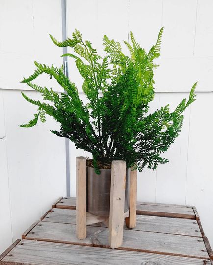 Faux Fern Plant in Metal & Wood Planter