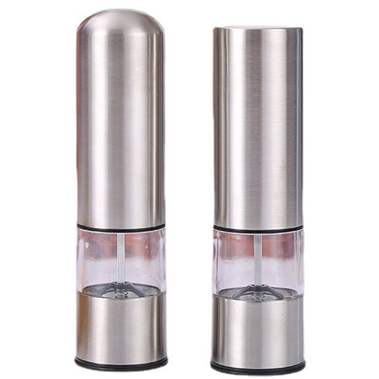 Fvbjd - Salt and Pepper Mills Set Stainless Steel with Adjustable Ceramic Grinder 2 pieces 1pcs round head + 1pcs flat head