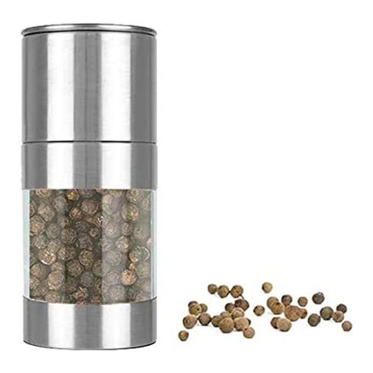 Perle Rare - Manual Pepper Mill, Salt and Pepper Mill, Stainless Steel Spice Grinder, Adjustable Grain Size (Silver, 1 Piece, 5.3*11.8cm)