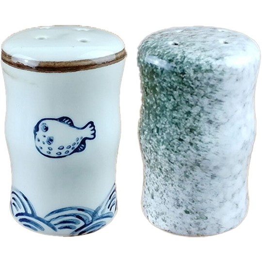 Fvbjd - Kitchen seasoning jar salt chili powder jar ceramic with hole pepper chicken powder bottle sprinkler (Blowfish) + (Stone Pattern)