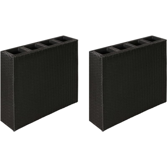 Garden Raised Bed with 4 Pots 2 pcs Poly Rattan Black(2x41084) - Black