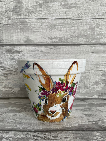 Hare Plant Pot For Inside Or Out Decoupaged, Wildflower , Garden Gifts