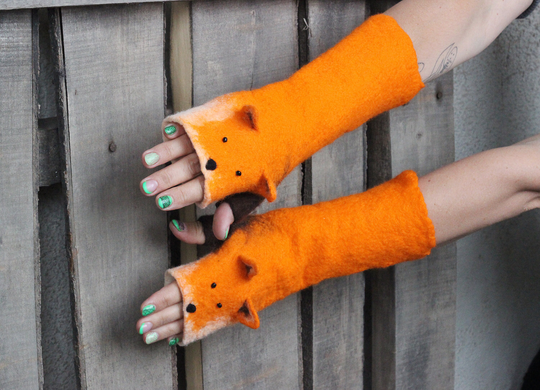 Fox All Seasons Felted Mittens, Natural Wool, Womens, Foxes Snow Winter Gloves, Personalized, Custom, Fashion Trends, Gift For Girl