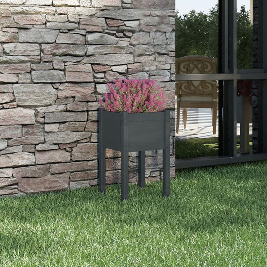 Asupermall - Garden Planter Grey 40x40x70 cm Solid Pinewood