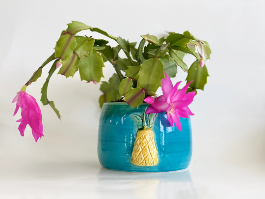 Small Aqua Planter, Handmade Ceramic Turquoise Planter For Indoor Garden