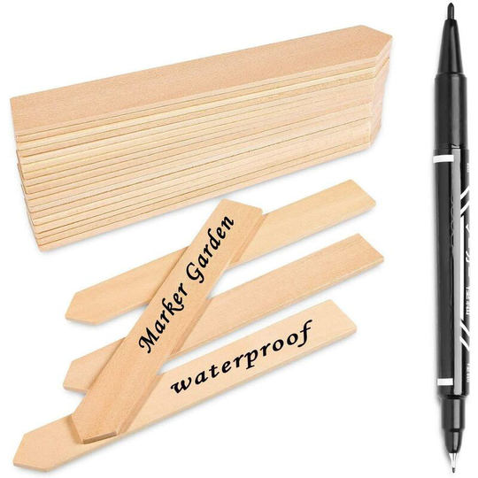 Tinor - 50Pcs Wooden Plant Labels with a Marker Pen, Waterproof Pointed Wooden Plant Sign Tags Eco-Friendly Garden Markers for Seed Potted Herbs