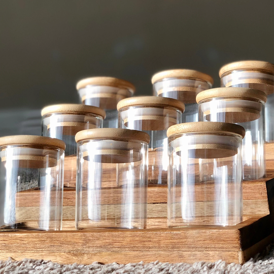 Bamboo Spice Jars, Jar Set, Modern Minimalist Farmhouse Spice Glass Decor