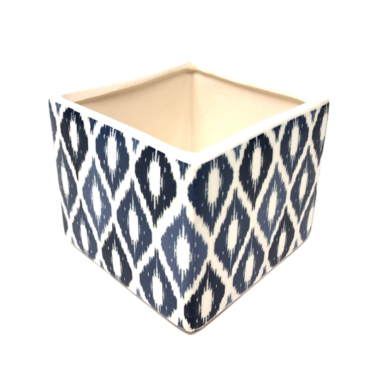 Square Flower Pot Ceramic Blue & White Spanish Design