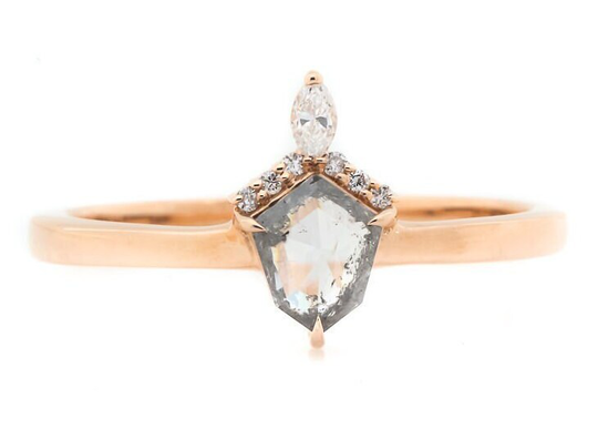 Salt & Pepper Diamond Engagement Ring | Antique Shield Cut |Art Deco Wedding Anniversary Gift For Her