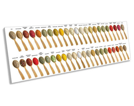 Spices Herbs Spoons Names Panorama Canvas Wall Art Print Picture