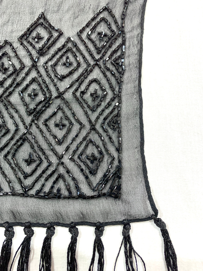 Black Hand Beaded Scarf, Black Embroidered All Season Hand Formal Scarf , Party Scarf
