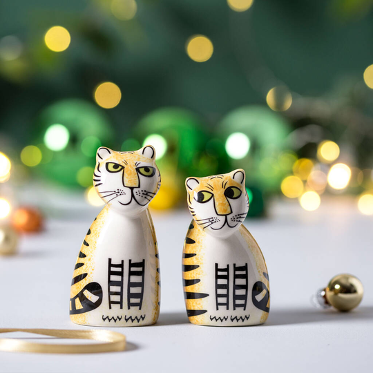 Handmade Ceramic Tiger Salt And Pepper Shakers