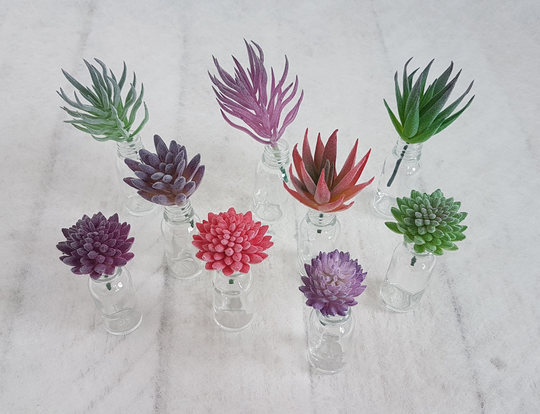 Artificial Succulents in Little Glass Bottles Faux Succulent Plants Small Vases Succulent Stems Favours Gifts Fake