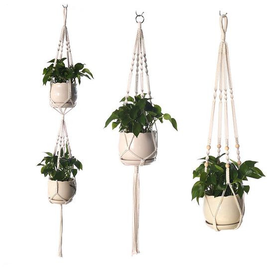3 pcs Macrame Plant Hanger - Indoor Outdoor Hanging Planter Basket Flower Pot Holder Cotton Rope with Beads Suitable for Pots(Plant & Pot not