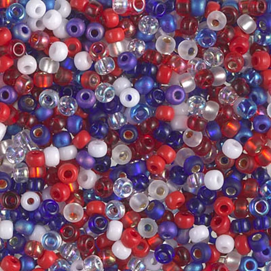 Miyuki Fourth Of July Blend, Size 8 Seed Bead Mix in Red, White & Blue Tones, Mix, 3 Inch Tubes, 14 Grams