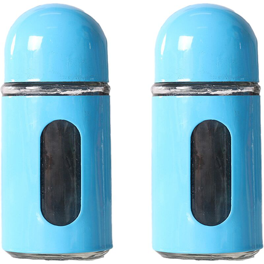 Fvbjd - Glass Salt and Pepper Shakers with Adjustable Pour Holes - Stainless Steel Salt Shaker and Pepper Shaker blue