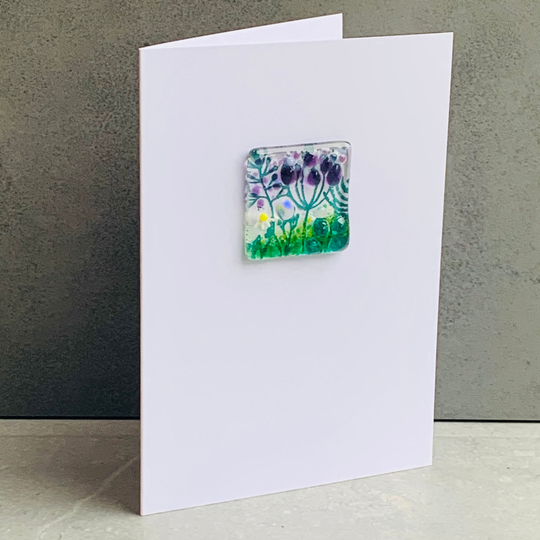 Seed Head Blank Card, Hand Painted Floral Design , Glass Token On A Mothers Day Gift
