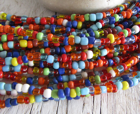 Mix Glass Seed Beads , Small Barrel Tube Spacer, Opaque & Transparent, Indonesia 3 To 5mm Dia | 44 Inches Strand 20Bb19-8
