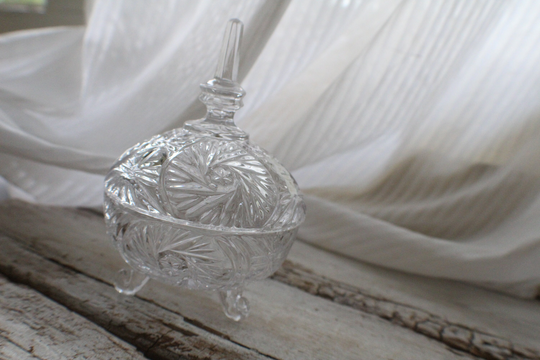 Bleikristall Crystal Lidded Dish, Vintage Small Glass Canister, Small Kitchen Decor, Glass Storage Jar, Herb Herbal Medicine