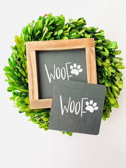 Woof Tile, Interchangeable Decor Sign, Tiered Tray, Seasonal Home Decor, Dog Lover, Paw Print Mom
