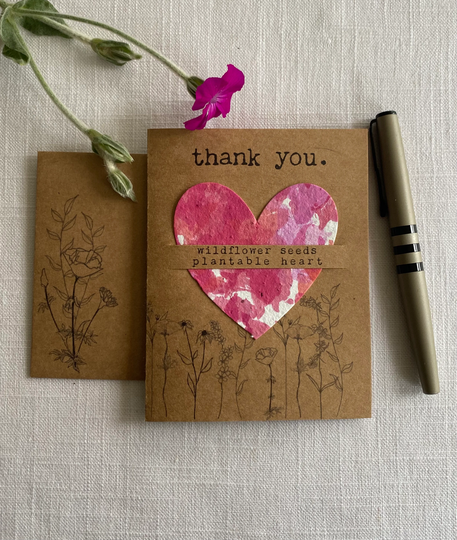 Wildflower Seed Card ~ Heart Tie Dye Greeting Watercolor Blank Inside Thank You