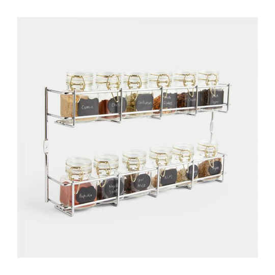 Vonshef - 2 Tier Spice Rack for Inside Cupboard Door - Spice Rack Wall Mounted Organiser Shelfs for Herbs, Spices and Condiments 16 Jar Spices