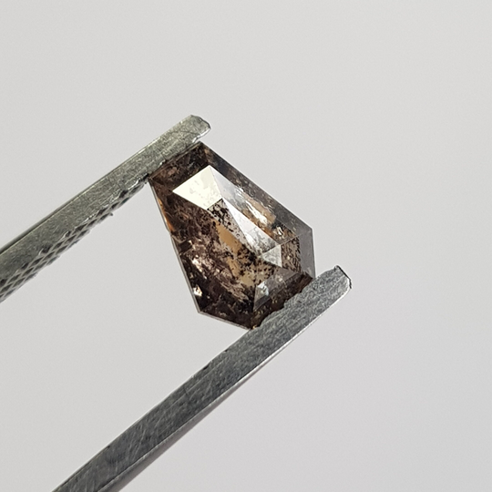 0.64Ctw/6.1mm Clear Black Shield Shaped Salt & Pepper Faceted Rose Cut Loose Natural Flat Back Diamond Cabochon For Ring, Dds734/15