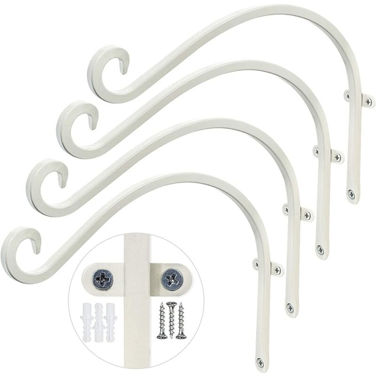 4 Pack Iron Sturdy Hanging Plant Hooks for Plant Hangers Outdoor, White (12in)