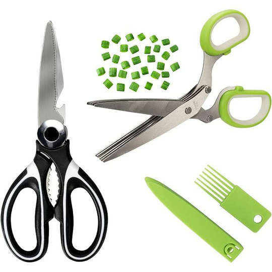 Multifunction Kitchen Scissors for Cutting Chicken Poultry Fish Meat, 5 Blade Cutting Scissors Herb Scissors with Cleaning Comb for Mincing Chives