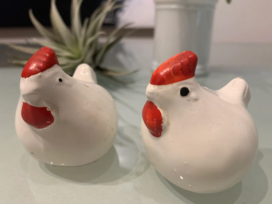 Vintage Ceramic Rooster & Hen Salt Pepper Shakers