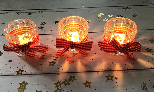 Set Of 3 Christmas Seasonal Glass Tea Light Candle Holders