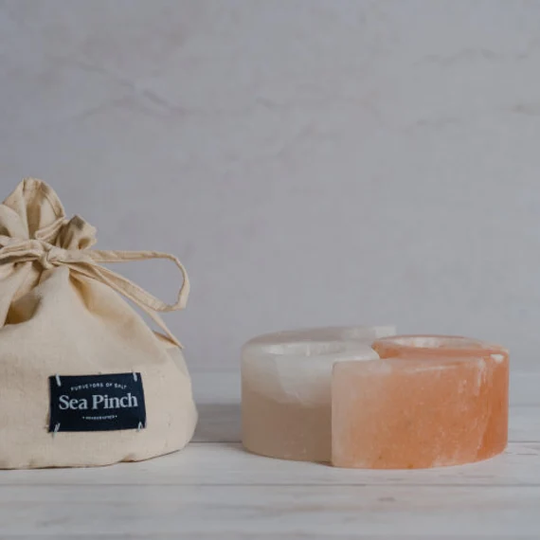 Himalayan Salt Tealight Candle Holder Yin Yang + Tealights Cotton Pouch Gift By Sea Pinch