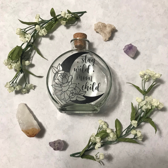 stay Wild Moon Child Glass Bottle With Cork | Full Dark Goddess Ritual Magick Herb Jar Spells Alter Tools