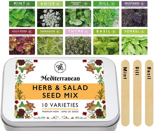 Heirloom Mediterranean Herb & Salad Seed Kit 10 Easy Sow Varieties Of Seeds For Planting UK