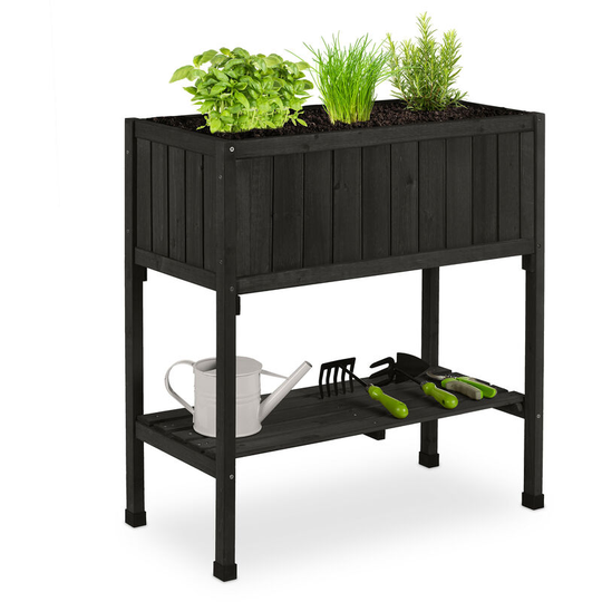 Relaxdays - Raised Planter, Liner, Elevated Herb Box, 80 x 74 x 38 cm, Garden, Balcony & Patio, Flowerbed, Fir Wood, Black