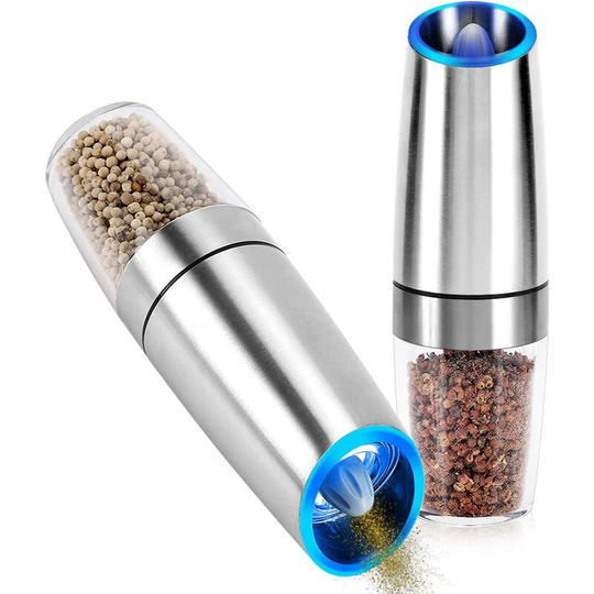 Gravity Salt and Pepper Grinder, Stainless Steel Electric Pepper Mill Automatic Salt Grinder Adjustable Coarseness