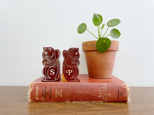 Vintage Wooden Squirrel Salt & Pepper Shakers