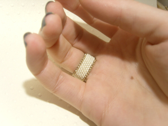 Seed Beaded Ring Cream Bead Band, Jewelry, Plain