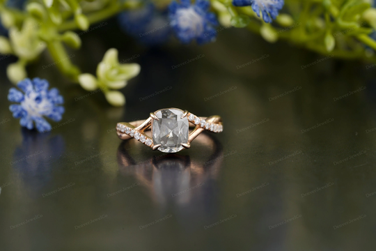 Salt & Pepper Diamond Ring, Cushion Cut Black Salt Pepper Engagement Engagement Ring Gold