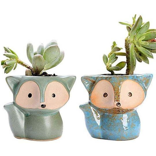 Aougo - 2 Pcs Ceramic Succulent Plant Pot, Small Succulent Planters, Succulent Planter Pot, Flower Pots, Small Indoor Plant Pots, Fox Shaped Cute