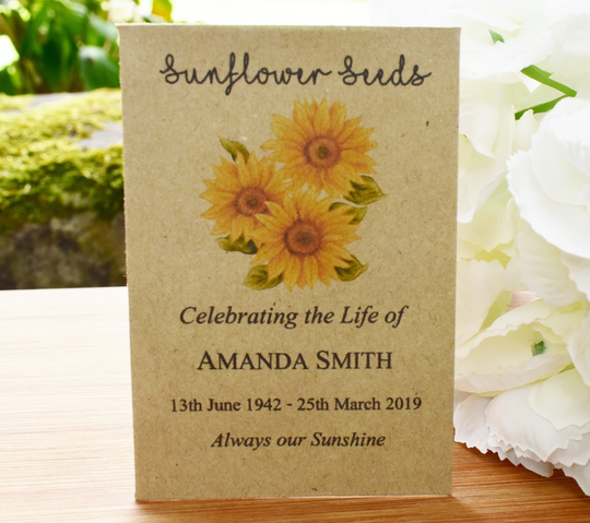 Funeral Favour Personalised Seed Packets Memorial | Sunflower | With Seeds