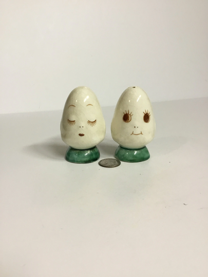 Eggs With Faces Salt & Pepper Shakers, Ceramic, Japan, 1960's