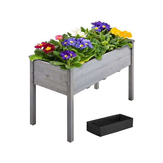 Fir Wood Planter Raised Bed Rectangle Raised Planters,Gray - gray - Yaheetech