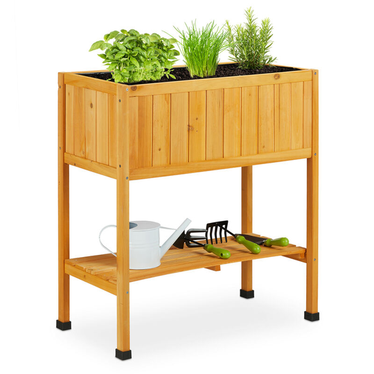 Relaxdays - Raised Wooden Planter, Flower Bed on Legs, hwd 80.5 x 74 x 38 cm, with Liner, Balcony & Patio, Garden, Orange