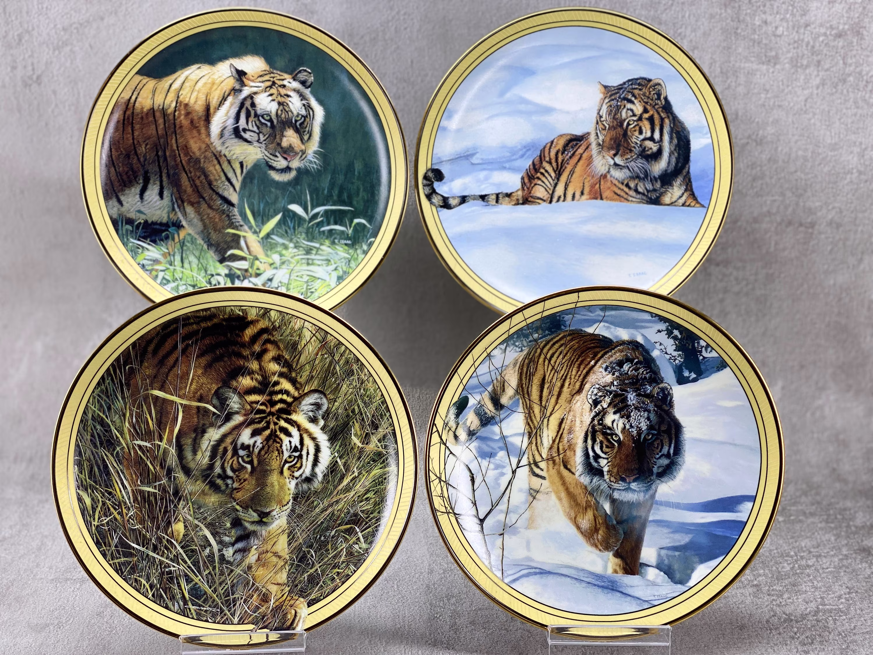 The Braford Exchange, Season's Of The Tiger A Master's Collection By Carl Brenders & Terry Isaac, Limited Edition Porcelain Plates